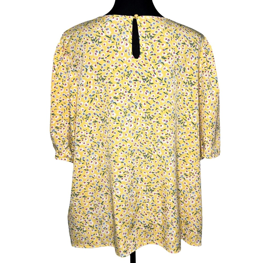 Emery Rose Yellow Ditsy Floral Puff Sleeve Blouse 4X Boho Cottagecore Daisy Top - Picture 3 of 10